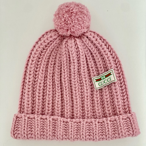 Gucci Pompom-Embellished Ribbed Wool Beanie in Pink - Picture 1 of 4
